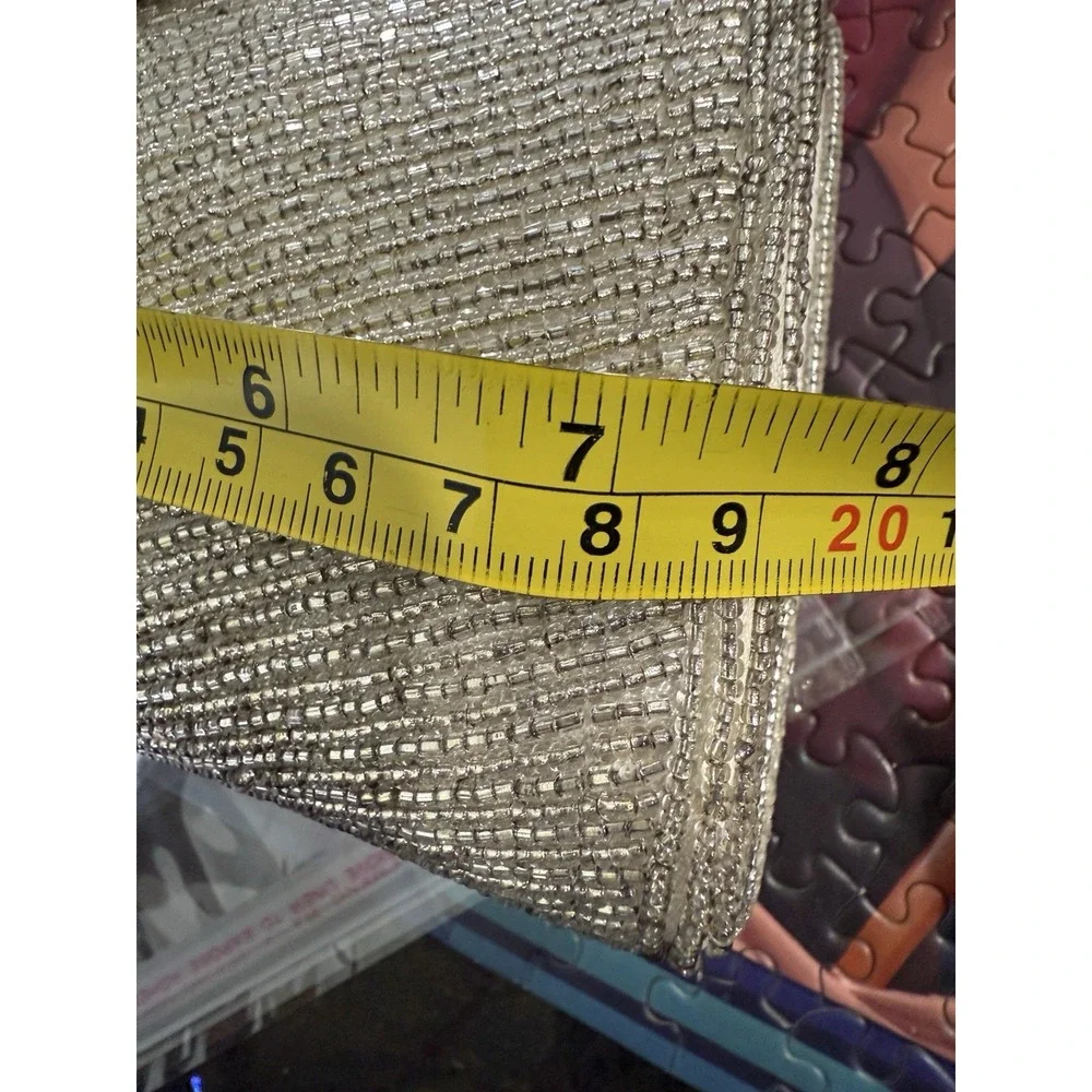 Vintage Neiman Marcus Evening Bag Silver Beaded  Purse‎ chain strap